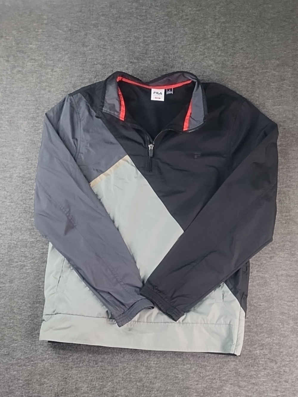 Fila Men's Black, Light Gray & Red Trim Pullover Windbreaker